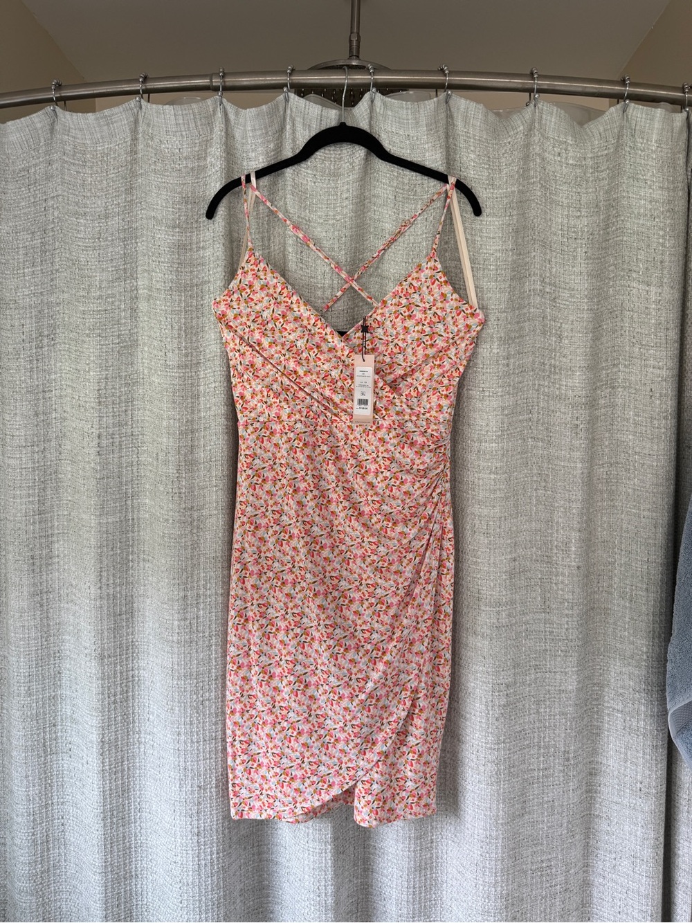 BCBG Pink Floral Slip Dress with Crossback Straps